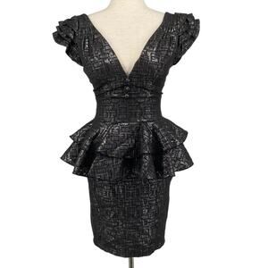 ARROGANT CAT NWT Dark Grey Metallic Multi Layered Jacquard Pencil Dress Size XS